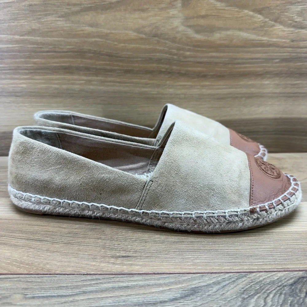 Tory Burch Espadrilles Flats 7 Tan Suede Cap Toe Slip On Vacation Resort Summer